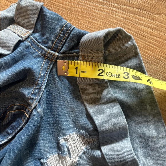 Wax Jean Rolled Hem Distressed Denim Shorts - Blue - Picture 5 of 5